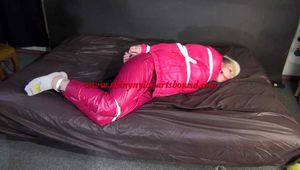 Watching sexy COURTNEY wearing pinj shiny nylon rainwear being tied and gagged with ropes (Video)