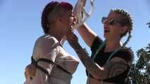 More Bondage Walk Training in a public Park for Maya