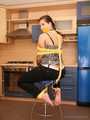 Indigo - curvaceous brunette cutie fed up with food, enjoys bondage in the kitchen