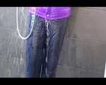 Get an Archive Video with Mara enjoying a shower with her shiny nylon downjacket