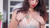 Cute teen latina enjoys masturbation with her big pink dildo