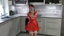 Our new Model in Miss Petra in shiny PVC shool girl uniform get bound and gagged