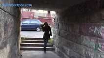 078049 Rachel Evans Takes A Daredevil Pee Down On To The Street Below