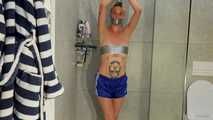 Myxxxy wetting her shiny nylon Shorts