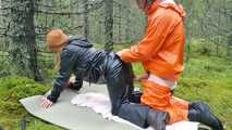 Rainwear sex in the forest