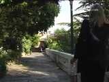 023075 Ewa Has To Avoid Some Visitors As She Pees In The Hotel Gardens