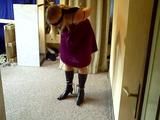 Miri is cuffed up and blindfolded