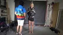Myxxxy bound gagged and spanked in shiny nylon Shorts and Windbreaker. Mouth stuffed with panties and tapegagged.