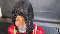 Myxxxy bound and gagged in shiny nylon Rainwear