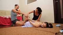 Lucky, La Pulya, Xenia - Gorgeous go-getters hogtie their cute friend to use her console (video)