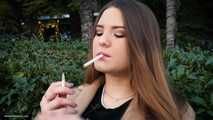 Russian girl spends her lunch break smoking 3 cigs in a row