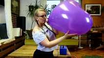 three Blow2Pops of blue U24,  clear U16 red polkadot and purple Cattex 36" heart
