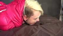 Watching sexy COURTNEY wearing pinj shiny nylon rainwear being tied and gagged with ropes (Video)