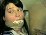 22 YEAR OLD DEREK IS CLEAVE GAGGED WITH A STINKY SWEATY SOCK IN HER MOUTH & TIED TO A CHAIR (D43-10)