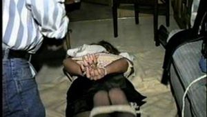 MOTOR HOME LEATHER SKIRT, HOG-TIED, CLEAVE GAGGED HOSTAGE (D23-1)