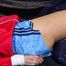 Samantha tied and gagged in a shiny light blue nylon shorts and a red shiny rainjacket (Pics) 