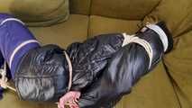 Myxxxy bound and gagged in shiny nylon Downwear
