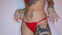 Horny small boobs teen in red  lingerie masturbate POV