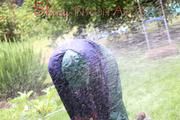 Jill Diamond in the garden playing with water out of the garden hose wearing supersexy shiny nylon rainwear and a rain cape (Pics)