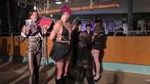 Three tied Girls Public Bondage Walk
