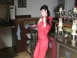 Jill Diamond wearing supersexy red rainwear in her bar playing with herself (Video)