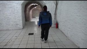 Jill bound and gagged in a shiny nylon downjacket