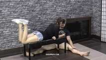 Viktoria rests on the slave's balls and blows smoke into his mouth