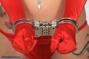 Sexy topless Kathleen multiple cuffed
