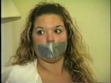 BBW MICHELLE'S SELF-BONDAGE TAPES UP, TAPE GAGS, HANDCUFFS AND STUFFS HER OWN MOUTH (D56-15)