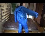 Jill posing infront of and in bed wearing ONLY a sexy blue downwear combination (Video)