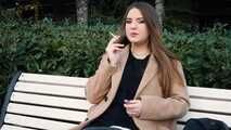Russian girl spends her lunch break smoking 3 cigs in a row