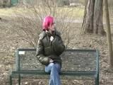 Marlin wearing sexy shiny nylon downwear and a jeans going for a walk (Video)