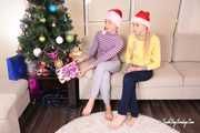 Merida and Hannah - Merida overpowered and hogtied by Hannah under the Christmas tree