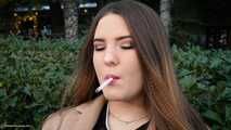 Russian girl spends her lunch break smoking 3 cigs in a row