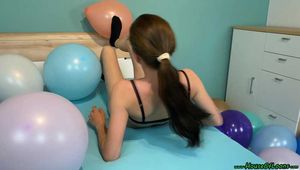 balloon stomping in socks