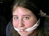 19 Yr OLD CRYSTAL IS CLEAVE GAGGED, SMELLS HER STINKY NYLONS, BAREFOOT, TOE-TIED & HOG-TIED ON THE FLOOR (D56-8)