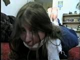 19 Yr OLD CRYSTAL IS CLEAVE GAGGED, SMELLS HER STINKY NYLONS, BAREFOOT, TOE-TIED & HOG-TIED ON THE FLOOR (D56-8)