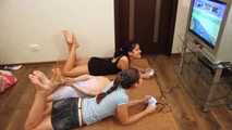 Lucky, La Pulya, Xenia - Gorgeous go-getters hogtie their cute friend to use her console (video)