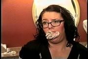 25 YEAR OLD DAY CARE WORKER IS MOUTH STUFFED, HANDGAGGED, TOE-TIED, F0RCED STINKY SHOE SMELLING WHILE TIGHTLY CHAIR TIED (D69-16)