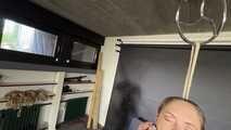 Rachel Adams bound and pantygagged in shiny nylon Rainwear