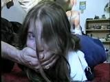 19 Yr OLD CRYSTAL IS CLEAVE GAGGED, SMELLS HER STINKY NYLONS, BAREFOOT, TOE-TIED & HOG-TIED ON THE FLOOR (D56-8)