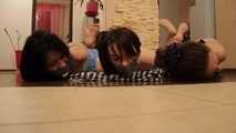 Lucky & La Pulya & Xenia - Trash bag fashion show with three girl hogtied (video)