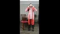  Selfbondage in raingear and transparent raincoat