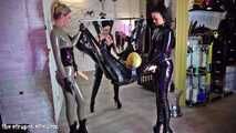 Three rubber goddesses gangbang a poor,bound slave