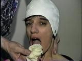 26 Yr OLD K-MART CLERK WRAP TAPE GAGGED WEARING BATHING CAP, MOUTH STUFFED. TIT TIED, CROTCH ROPED, NUDE, GARTER BELT & NYLON STOCKINGS TIGHTLY TIED TO A CHAIR (D63-13)