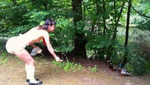 Outside in the woods, enjoying my superthick diaper