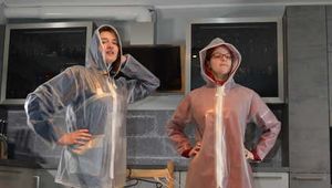 Miss J testing some heavy raingear with Lady Nadja