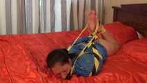 Elsa - captured, tape tied and hogtaped in trashbag (video)