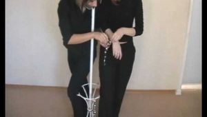 Alexa and Satisfaction Girl - Two girls and one coat rack: self-bondage session with a twist (video)