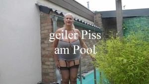Hot piss by the pool
